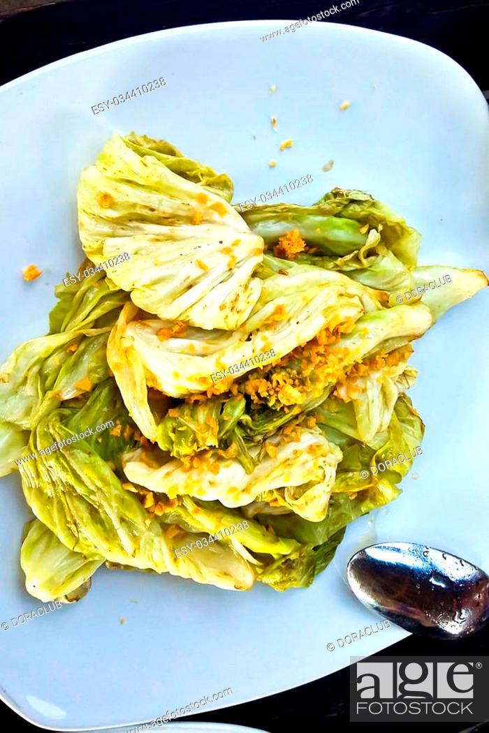 Stock Photo: Stir-fried cabbage with fish sauce.