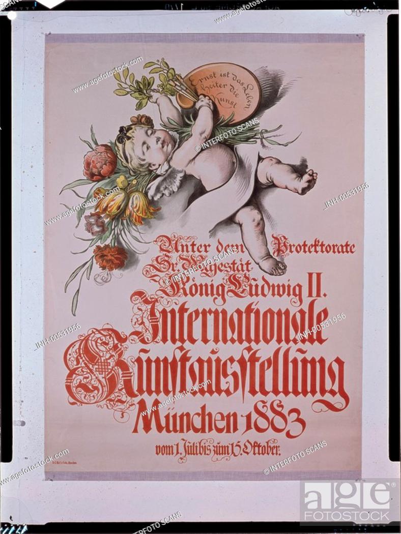 Stock Photo: exhibition, Internationale Kunstausstellung, Munich, 1 7 1883 - 15 10 1883, poster, fine arts, historical, historic, advertising, Germany, exhibitions.
