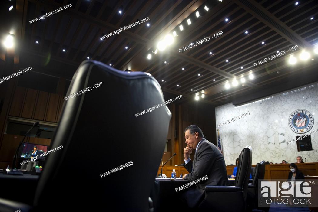 Stock Photo: United States Senator Alex Padilla (Democrat of California) questions the panel of witnesses during a Senate Committee on the Judiciary hearing to examine.