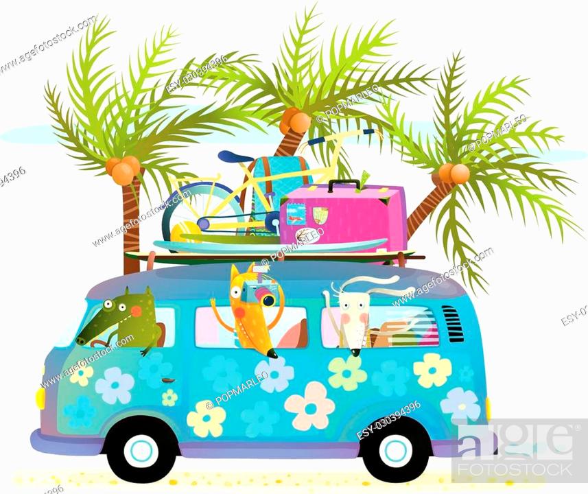 Touristic summer holidays cartoon illustration for kids with baby animals  travelling, Stock Vector, Vector And Low Budget Royalty Free Image. Pic.  ESY-030394396 | agefotostock