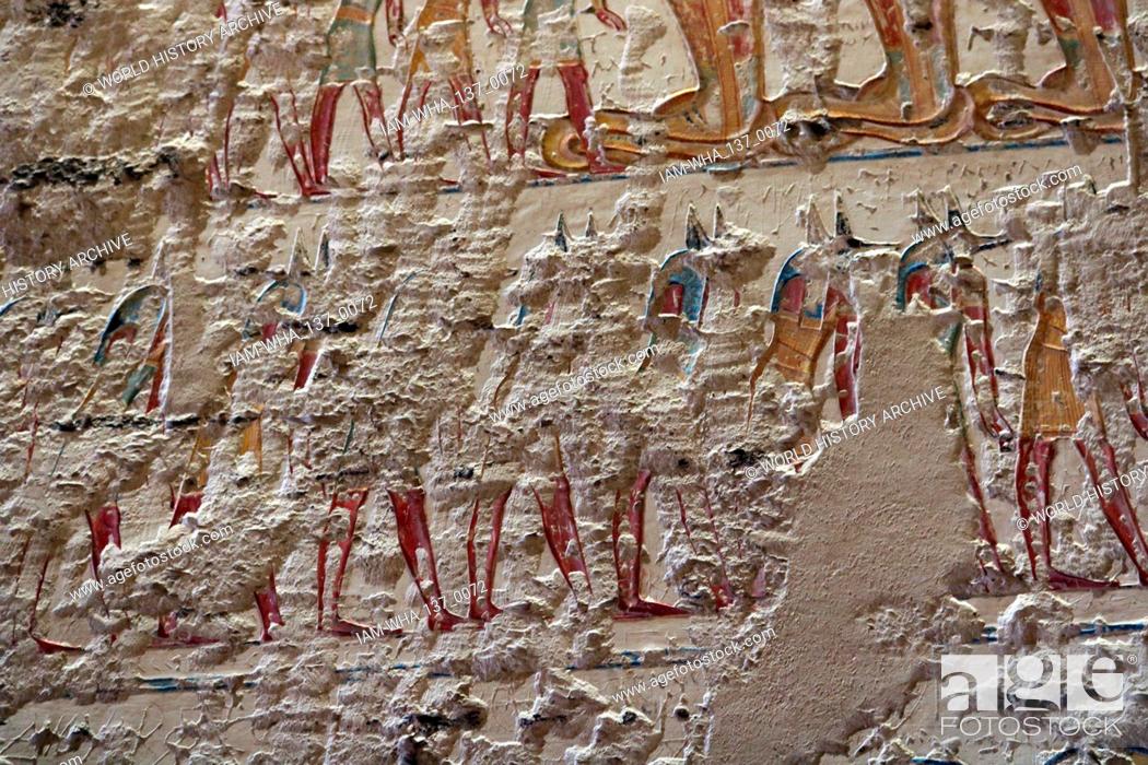 Stock Photo: Wall frieze from the tomb of Ramesses VI. Tomb KV9 in Egypt's Valley of the Kings was originally constructed by Pharaoh Ramesses V.