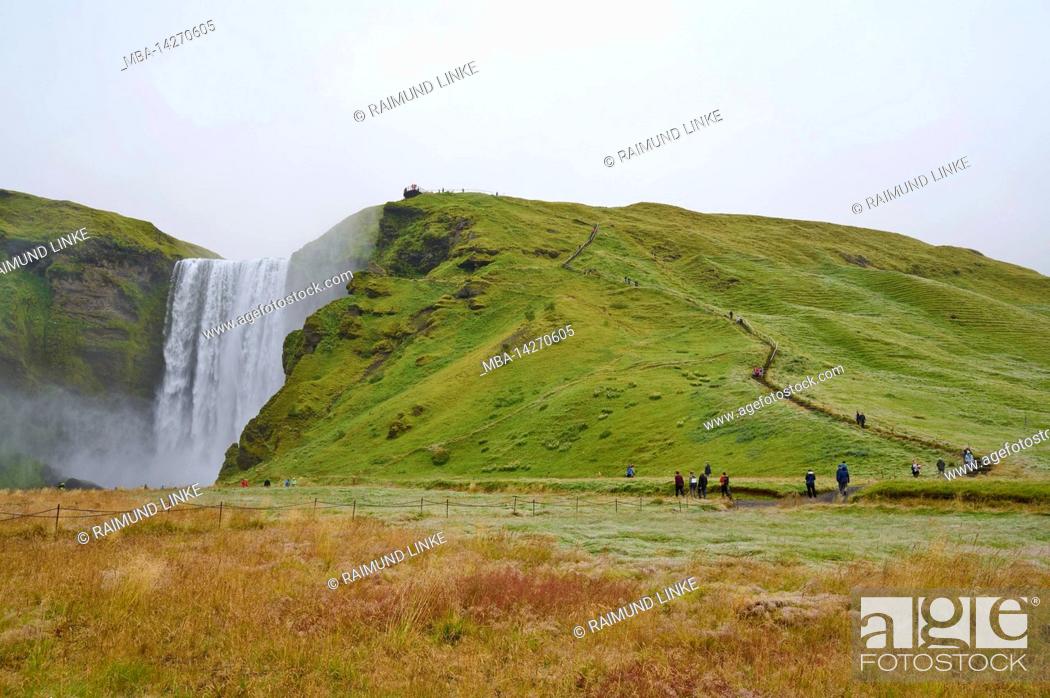 Stock Photo: Waterfall, Summer, Skogafoss, Sudurland, SuÃ°urnes, Iceland.