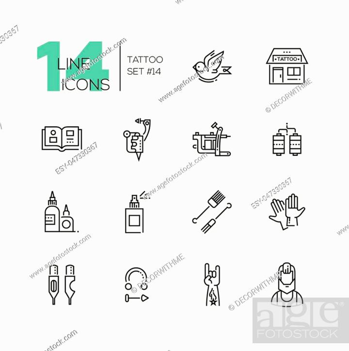 Tattoo Studio - modern vector line design icons set. Bird, storefront,  sample book, tattoo machine, Stock Vector, Vector And Low Budget Royalty  Free Image. Pic. ESY-047330367 | agefotostock