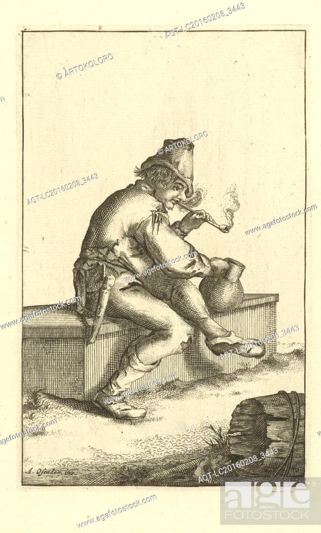 Stock Photo: Farmer smokes pipe and holds a tankard, Cornelis Danckerts (I), Justus Danckerts, unknown, 1613-1656.