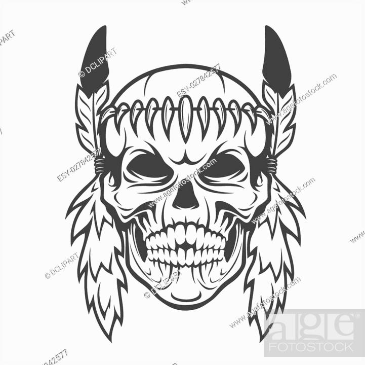 Set Of Hand Drawing Ink Black And White Indian Headdress. Vector. Set Of  Doodle Tribal Indian Ink Headdress. Elements In Native Style For Greeting  Card And Postcard, Henna And Tattoo Design. Royalty