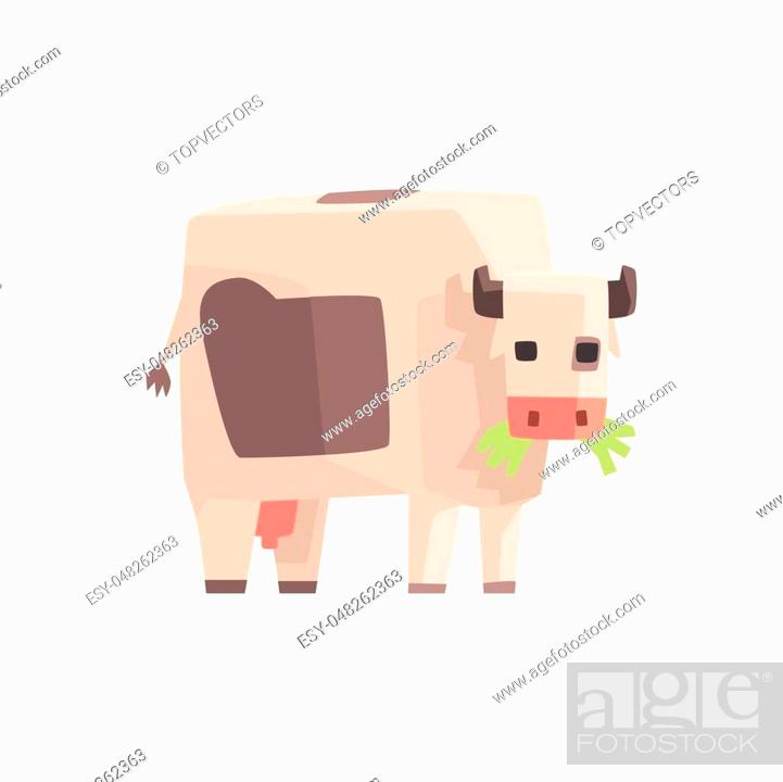 Toy Simple Geometric Farm Cow Browsing With Mouth Full Of Grass, Funny  Animal Vector Illustration, Stock Vector, Vector And Low Budget Royalty  Free Image. Pic. ESY-048262363 | agefotostock