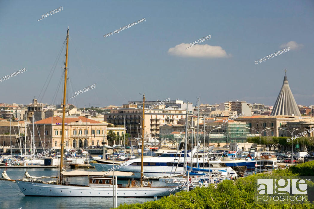 Stock Photo: Ortygia Island-Waterfront / Yacht Harbor, Syracuse. Sicily, Italy.