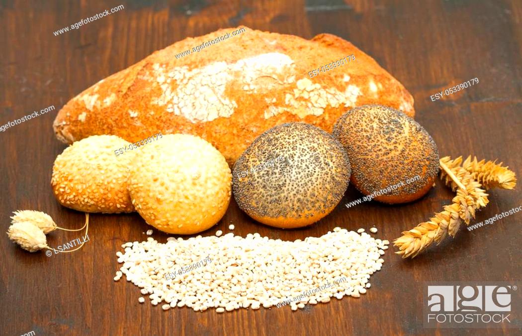Stock Photo: healthy multi grain bread on wood.