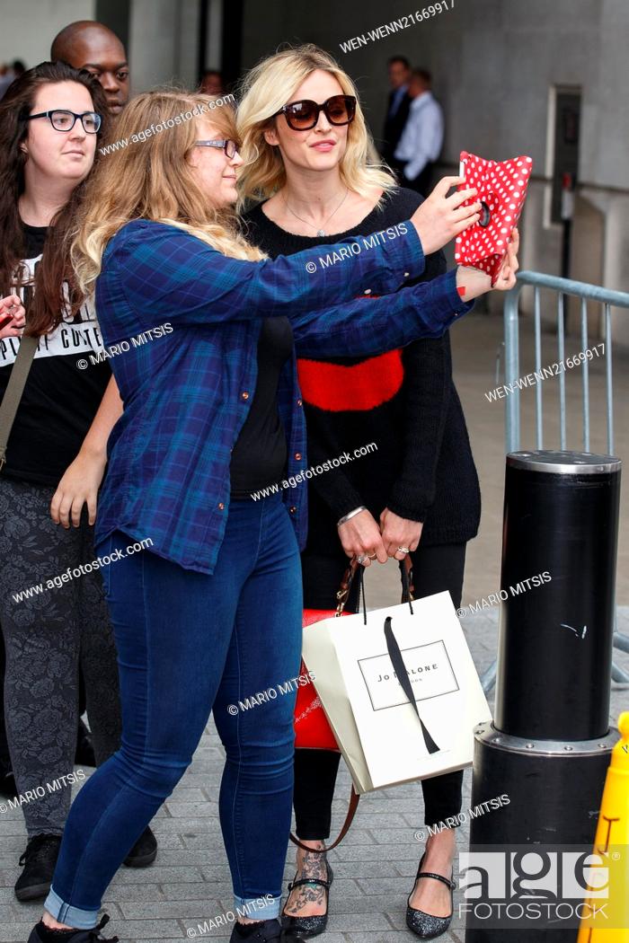 Stock Photo: Celebrities at BBC Radio 1 - Fearne Cotton leaving the BBC in Portland Place after hosting her morning show on Radio 1 on her birthday.