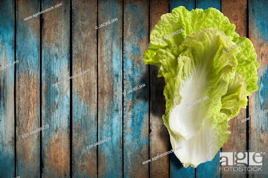 Stock Photo: Napa or Nappa cabbage on wooden background. Chinese cabbage, Brassica pekinensis.