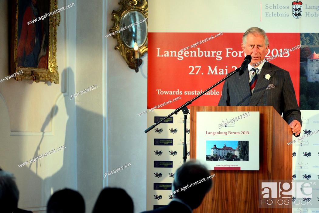 Stock Photo: Heir of the British throne, Prince Charles, speaks in Langenburg, Germany, 27 May 2013. Prince Charles visited Baden-Wuerttemberg to attend a symposium on.