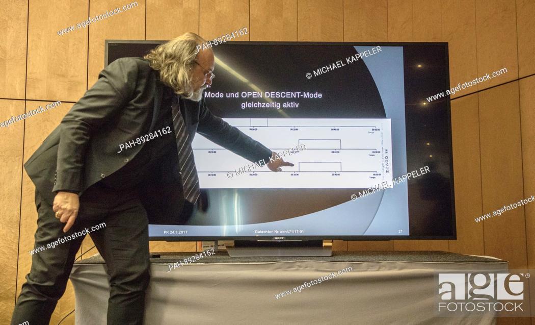 Stock Photo: Flight accident expert Tim van Beveren speaks during a press conference in Berlin, Germany, 24 March 2017. Tim van Beveren was appointed as consultant by.