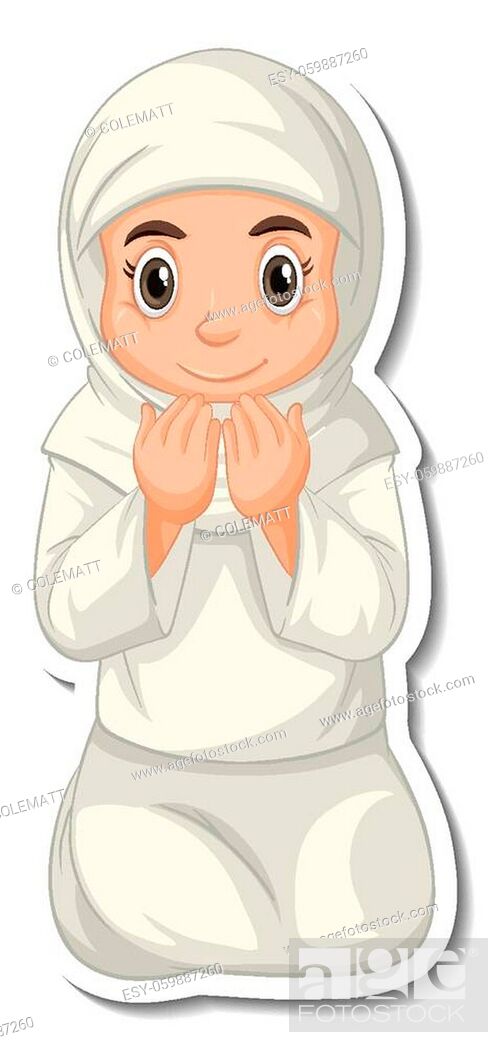 A sticker template with Muslim girl praying cartoon character illustration,  Stock Vector, Vector And Low Budget Royalty Free Image. Pic. ESY-059887260  | agefotostock