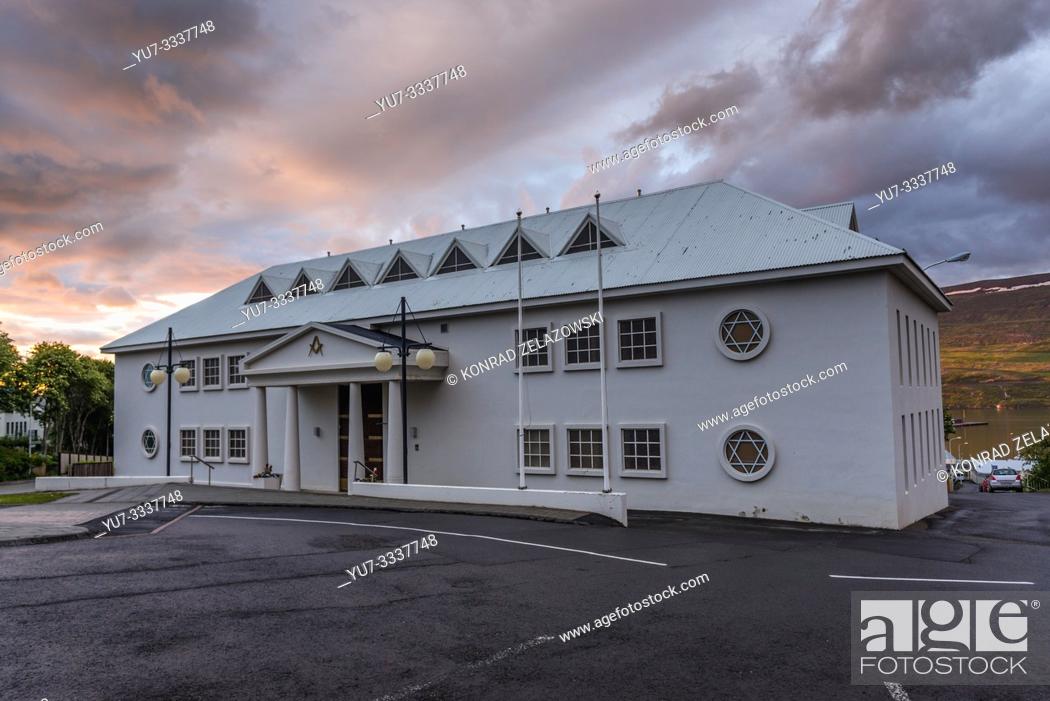 Stock Photo: Freemasonry building in Akureyri city, Capital of North Iceland.