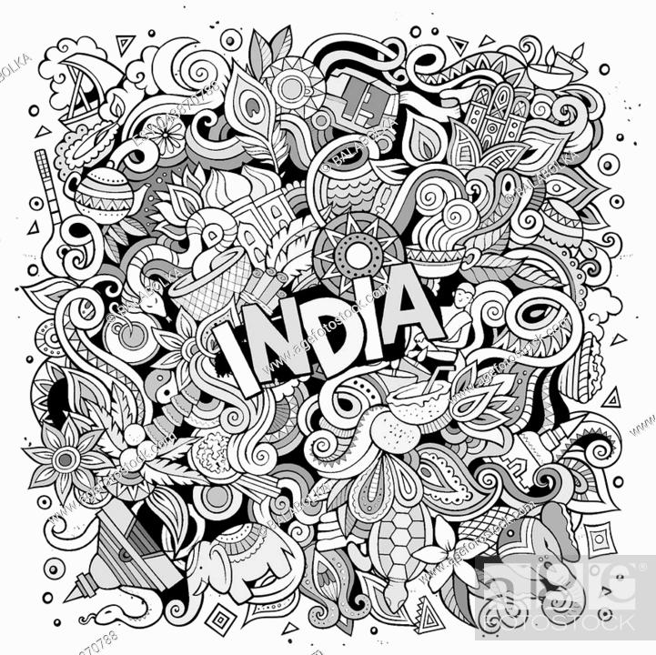 Cartoon cute doodles hand drawn India illustration. Line art detailed,  Stock Vector, Vector And Low Budget Royalty Free Image. Pic. ESY-043870788  | agefotostock