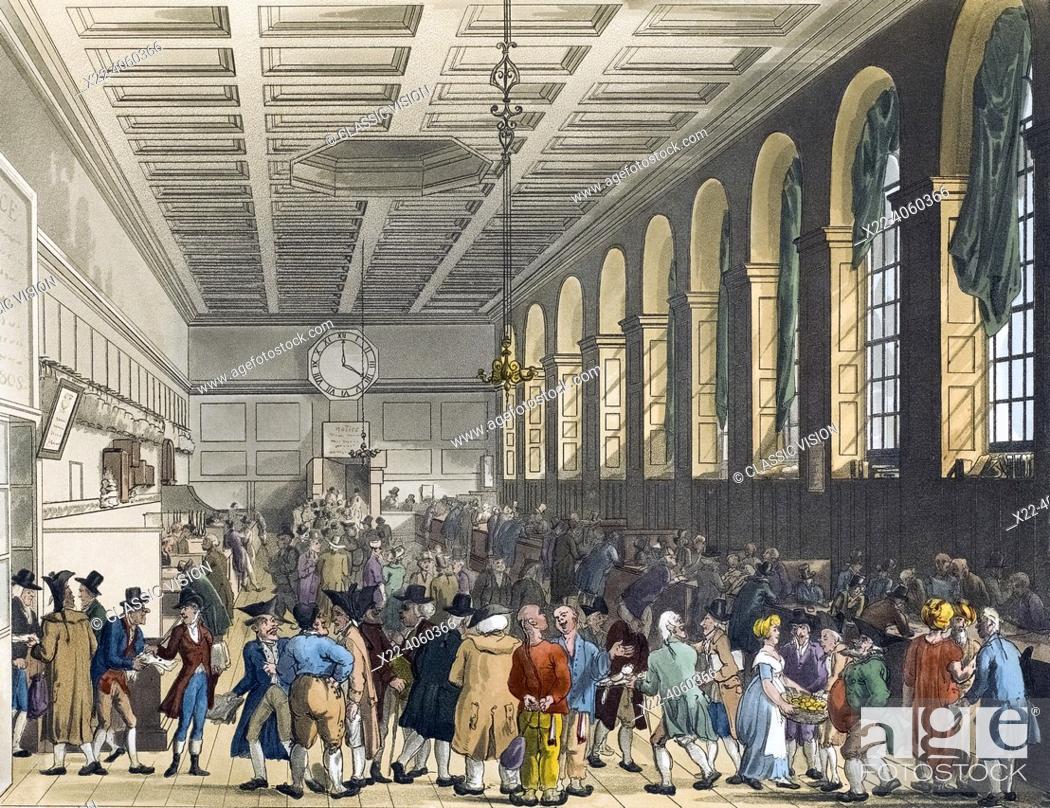 Photo de stock: The Long Room, Custom House. Circa 1808. After a work by August Pugin and Thomas Rowlandson in the Microcosm of London, published in three volumes between 1808.