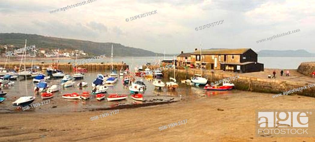Stock Photo: Lyme Regis Harbour was built to protect ships from the vagaries of the English Channel This photograph of Lyme Regis was taken in late afternoon sun Dorset.