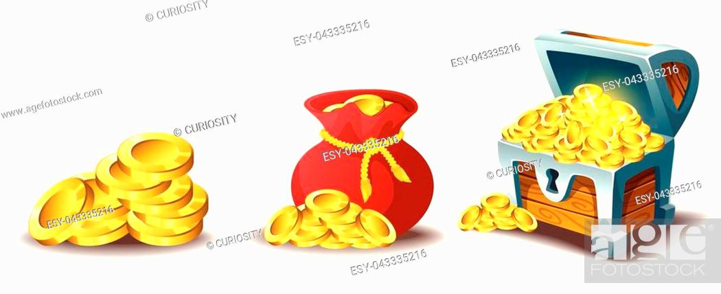 Vector cartoon style illustration of golden coins, bag of gold and treasure  chest, Stock Vector, Vector And Low Budget Royalty Free Image. Pic.  ESY-043335216 | agefotostock