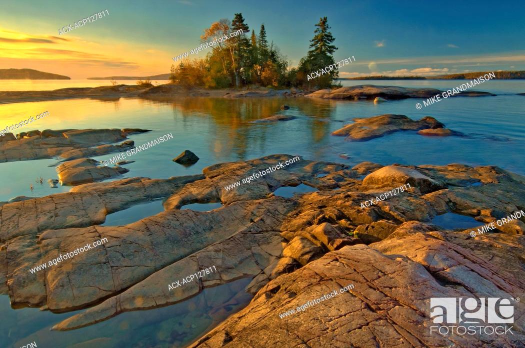 Stock Photo: Caron Island and Lake Superior st sunrise Rossport Ontario Canada.
