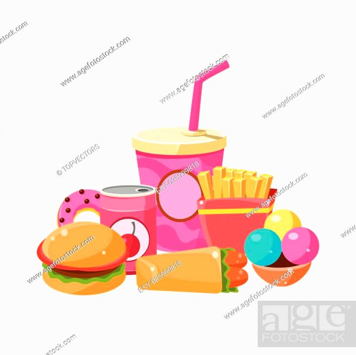 Fast Food Collection Colorful Illustration. Junk Food Vector Drawing In  Cartoon Style, Stock Vector, Vector And Low Budget Royalty Free Image. Pic.  ESY-035999818 | agefotostock
