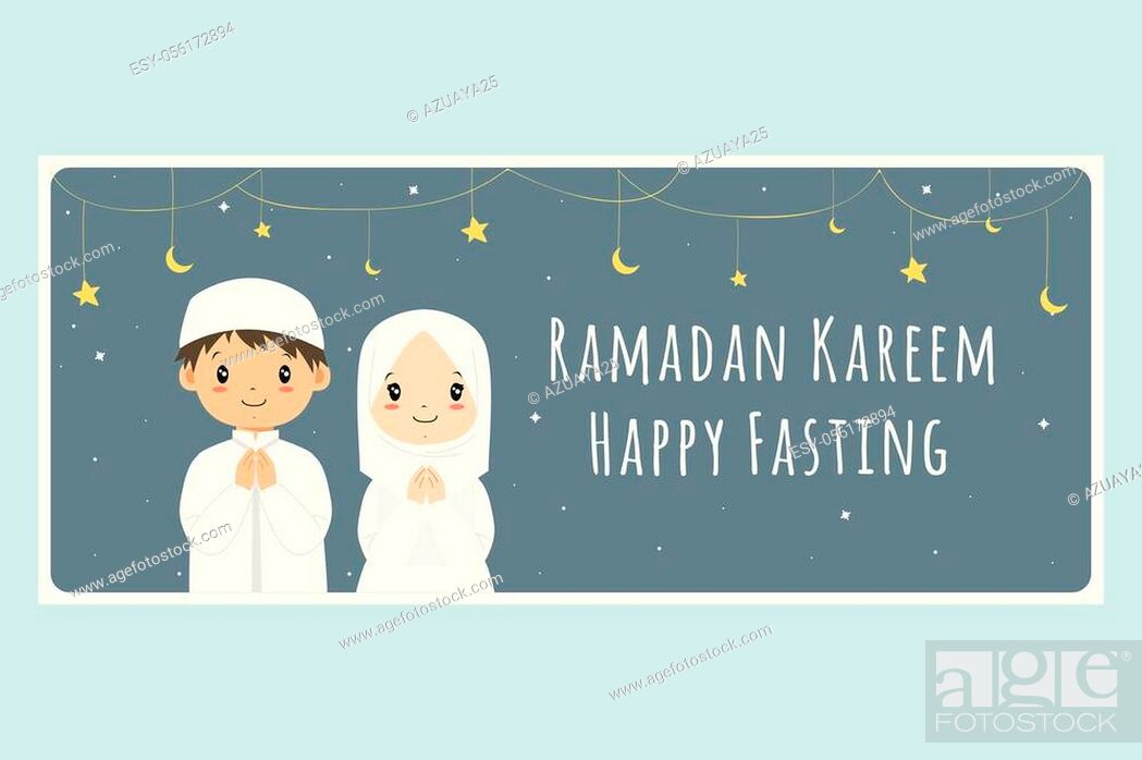 Ramadan Kareem, Happy Fasting banner with muslim children cartoon vector,  Stock Vector, Vector And Low Budget Royalty Free Image. Pic. ESY-056172894  | agefotostock