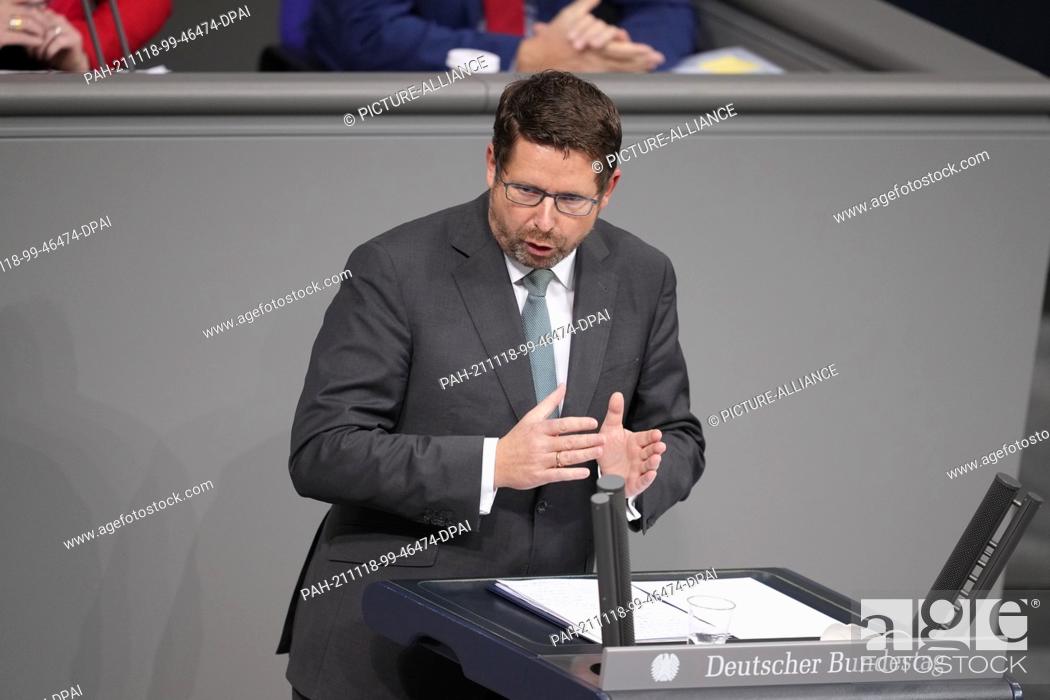 Stock Photo: 18 November 2021, Berlin: Stephan Stracke (CSU) speaks during the session of the Bundestag. Topic among others second and third deliberation of the draft bill.