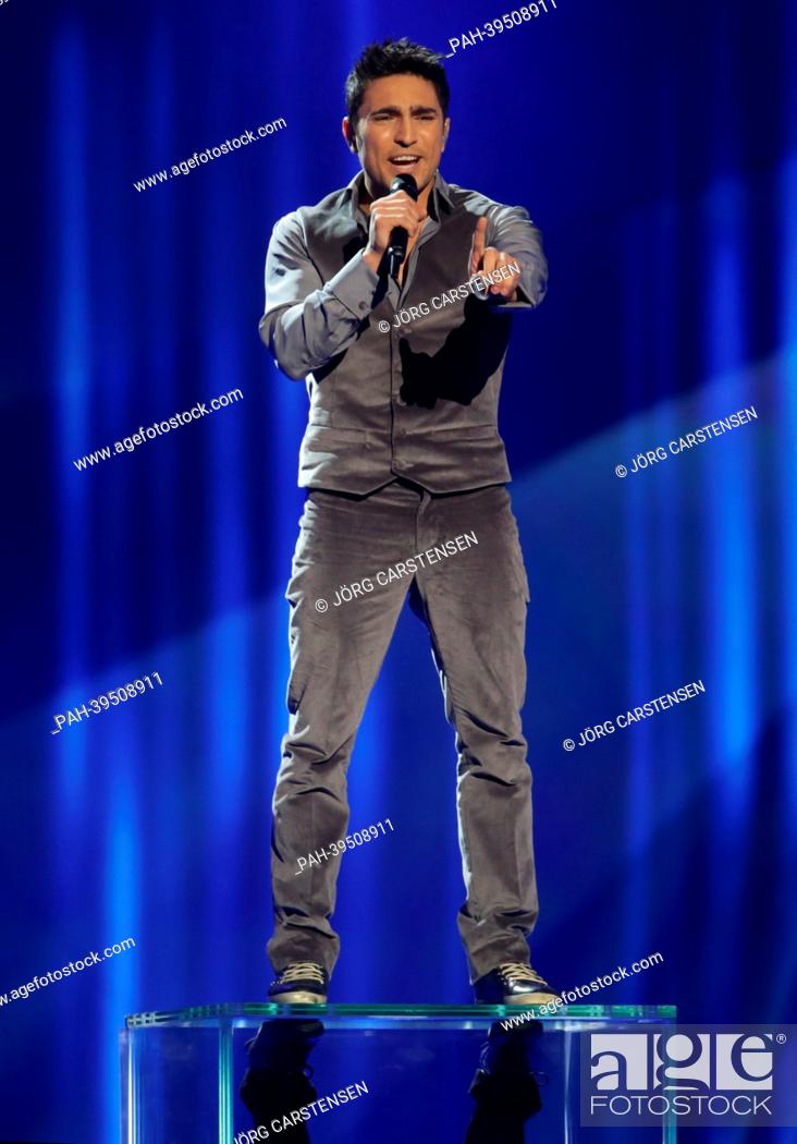 Stock Photo: Singer Farid Mammadov representing Azerbaijan performing during the dress rehearsal of the 2nd Semi Final for the Eurovision Song Contest 2013 in Malmo, Sweden.