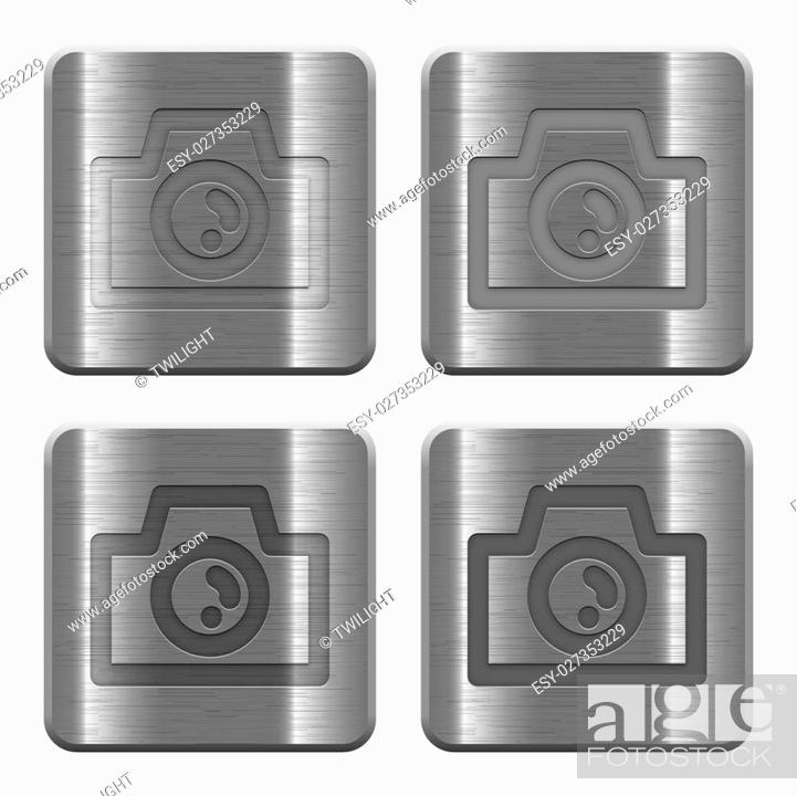 Stock Vector: Set of camera buttons vector in brushed metal style.