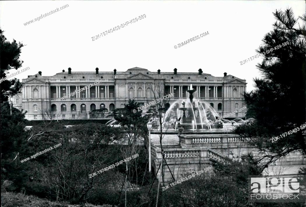 Stock Photo: April 3, 1974 - Tokyo's 'Versailles Palace' prepared for Pompidou's April visit.: The detached palace in Akasaka, Tokyo the former residence of Emperor Taisho.