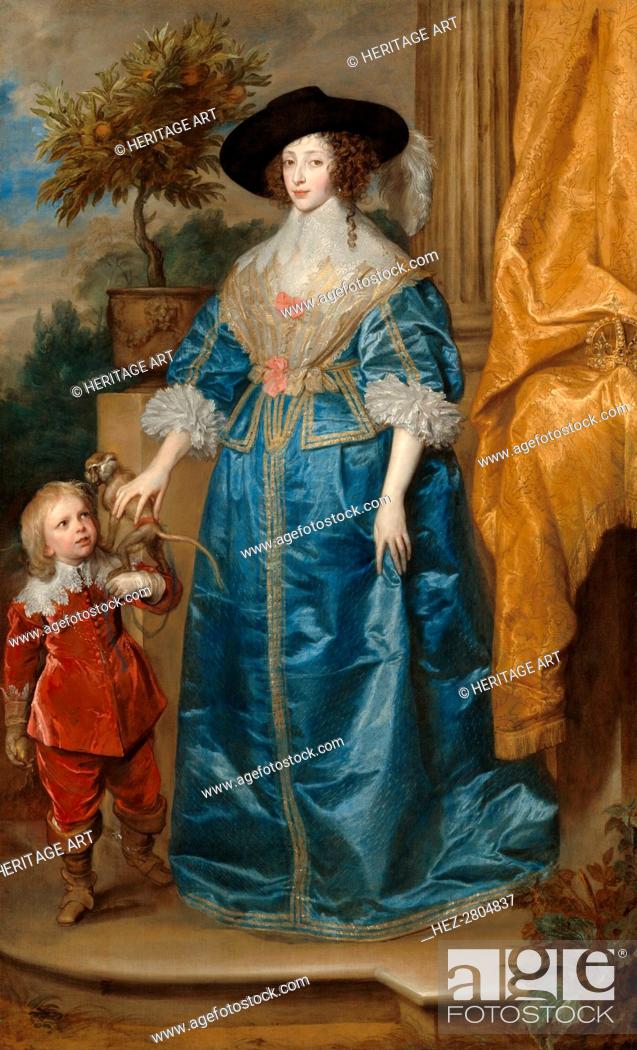 Stock Photo: Queen Henrietta Maria with Sir Jeffrey Hudson, 1633. Creator: Anthony van Dyck.