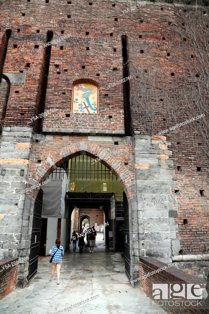 Stock Photo: Former drawbridge of Castello Sforzesco in Milan Italy.