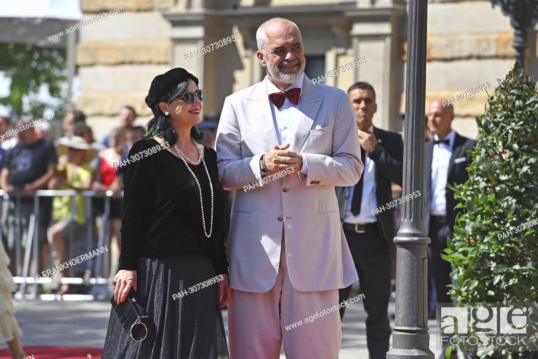 Stock Photo: Edi Rama (Albanian Prime Minister) with wife Linda. Opening of the Bayreuth Richard Wagner Festival 2022. Red carpet on July 25th, 2022. Green Hill, ?.