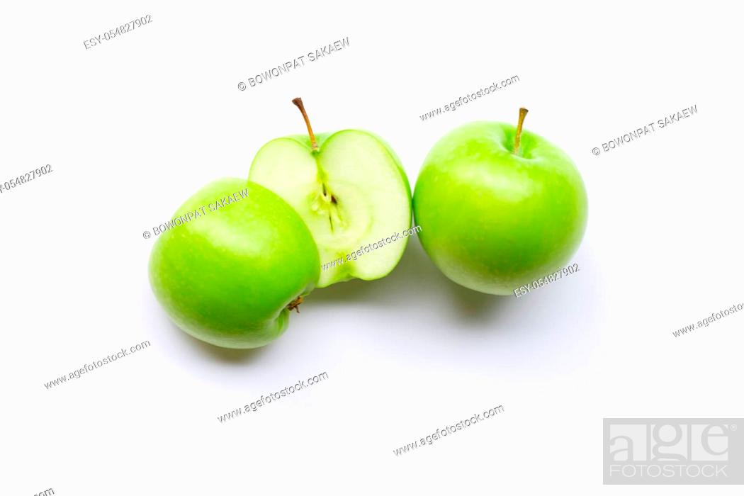 Photo de stock: Green apples on white background.