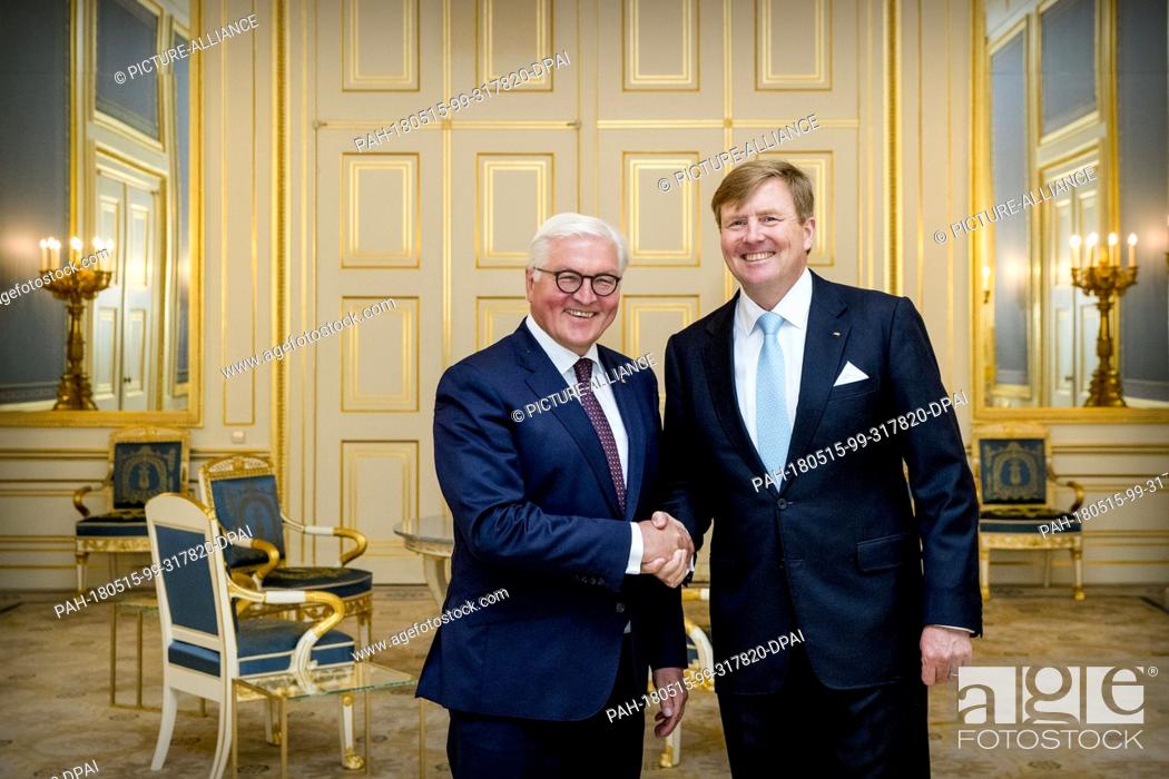 Stock Photo: King Willem-Alexander of The Netherlands welcomes German President Frank-Walter Steinmeier and his wife Elke Budenbender at Palace Noordeinde in The Hague.