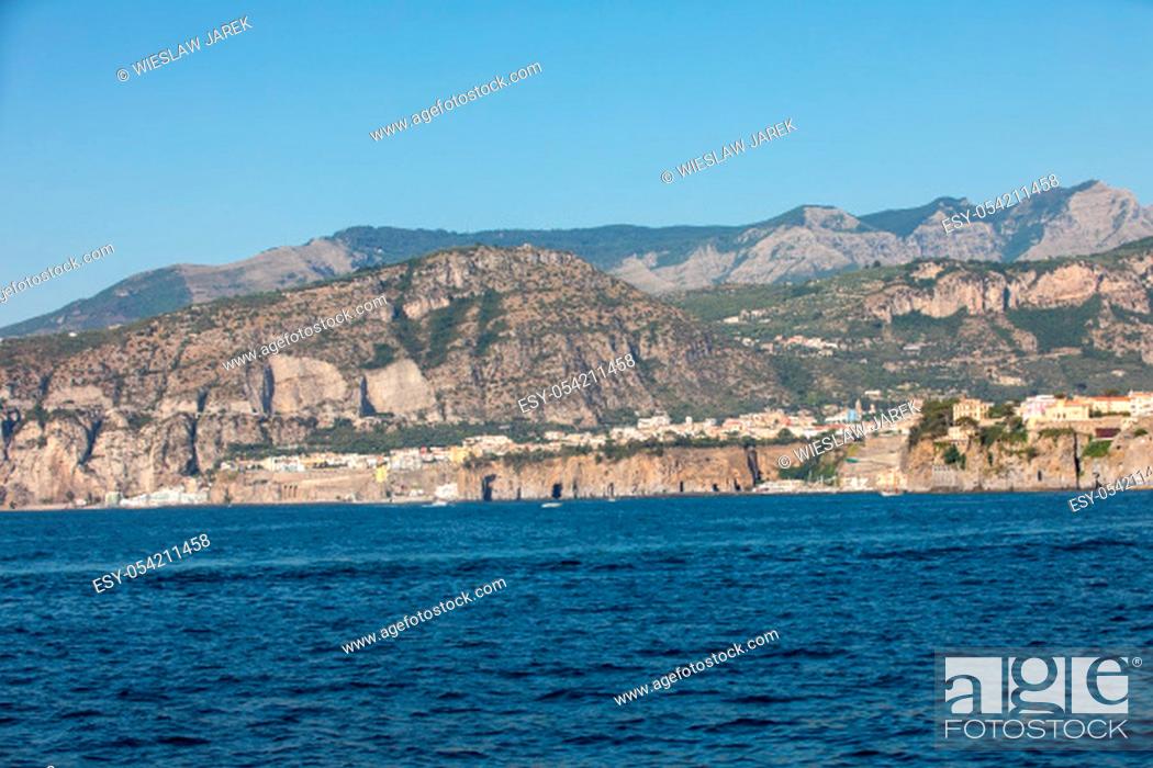 Stock Photo: Town of Sorrento as seen from the water, Campania, Italy.