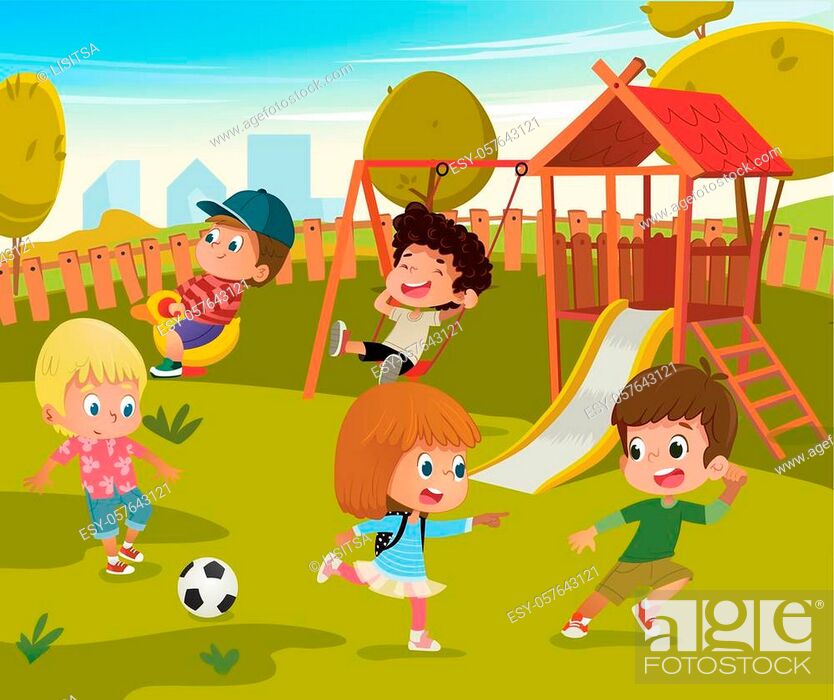 Baby Playground Summer Park Vector Illustration. Children Play Football and  Swing Outdoor in School..., Stock Vector, Vector And Low Budget Royalty  Free Image. Pic. ESY-057643121 | agefotostock