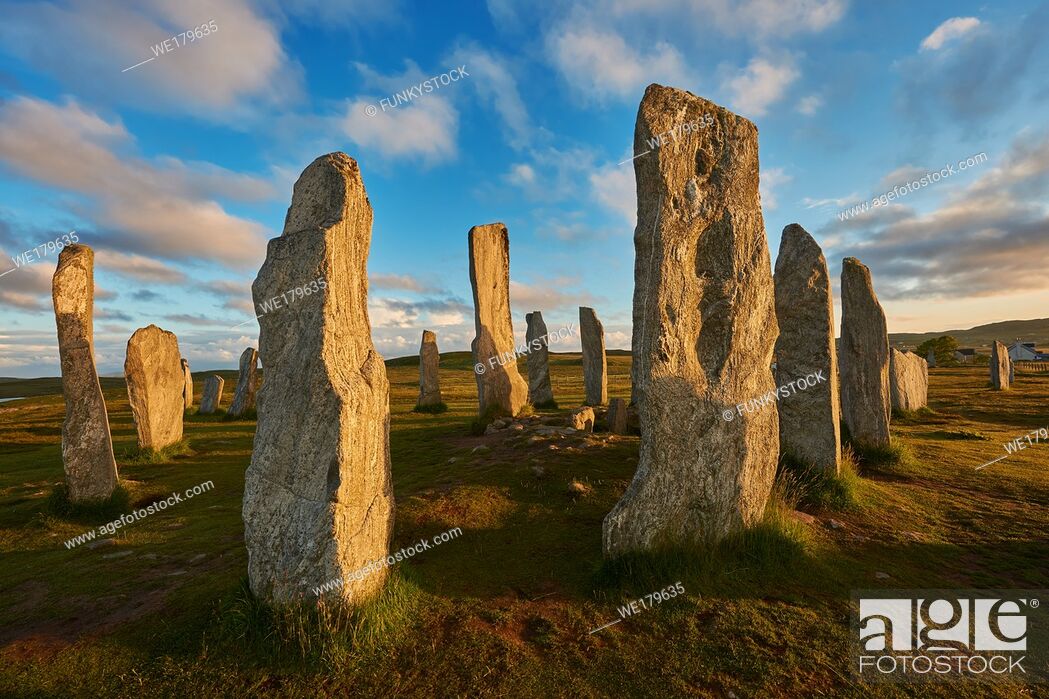 Stock Photo: Calanais Standing Stones central stone circle erected between 2900-2600BC measuring 11 metres wide. At the centre of the ring stands a huge monolith stone 4.
