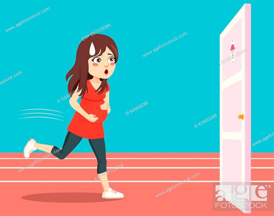 Young pregnant woman running to bathroom door pee urgency funny runner  concept, Stock Vector, Vector And Low Budget Royalty Free Image. Pic.  ESY-057125366 | agefotostock
