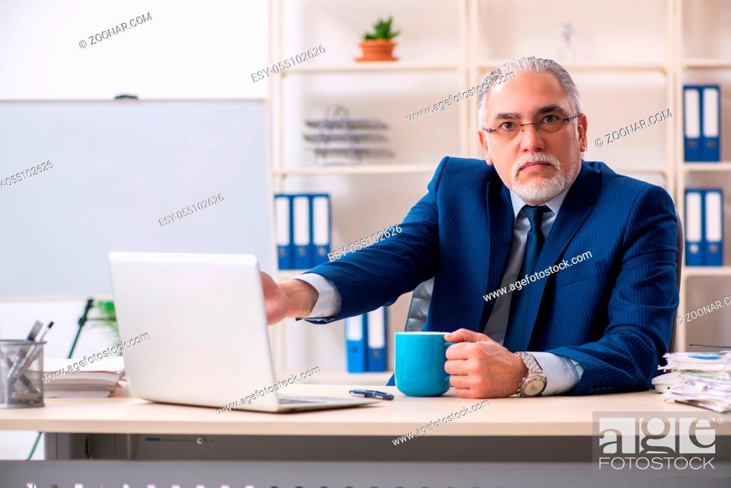 Stock Photo: Aged male employee working in the office.