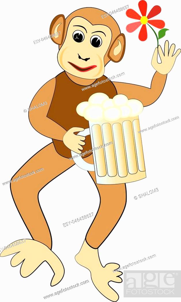 Funny monkey cartoon with a glass of beer and red flower, Stock Vector,  Vector And Low Budget Royalty Free Image. Pic. ESY-046458637 | agefotostock