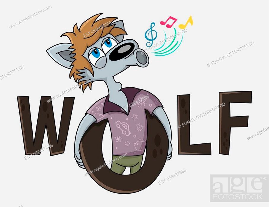 Funny wolf cartoon character sings. Karaoke club vector logo design, Stock  Vector, Vector And Low Budget Royalty Free Image. Pic. ESY-058437886 |  agefotostock