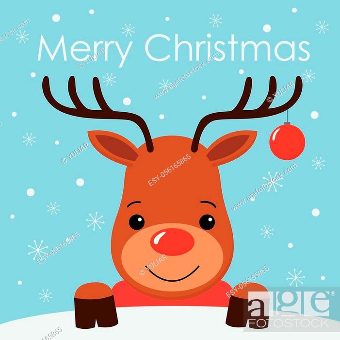 Cute cartoon deer face with horn Merry christmas background card Flat  design Vector illustration, Stock Vector, Vector And Low Budget Royalty  Free Image. Pic. ESY-056165865 | agefotostock