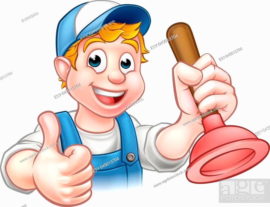 A plumber handyman cartoon character holding a plunger and giving a thumbs  up, Stock Vector, Vector And Low Budget Royalty Free Image. Pic.  ESY-045013704 | agefotostock