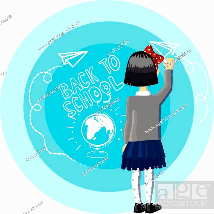color picture cartoon character of little school girl with short black hear  and chalk at hand, Stock Vector, Vector And Low Budget Royalty Free Image.  Pic. ESY-043206638 | agefotostock