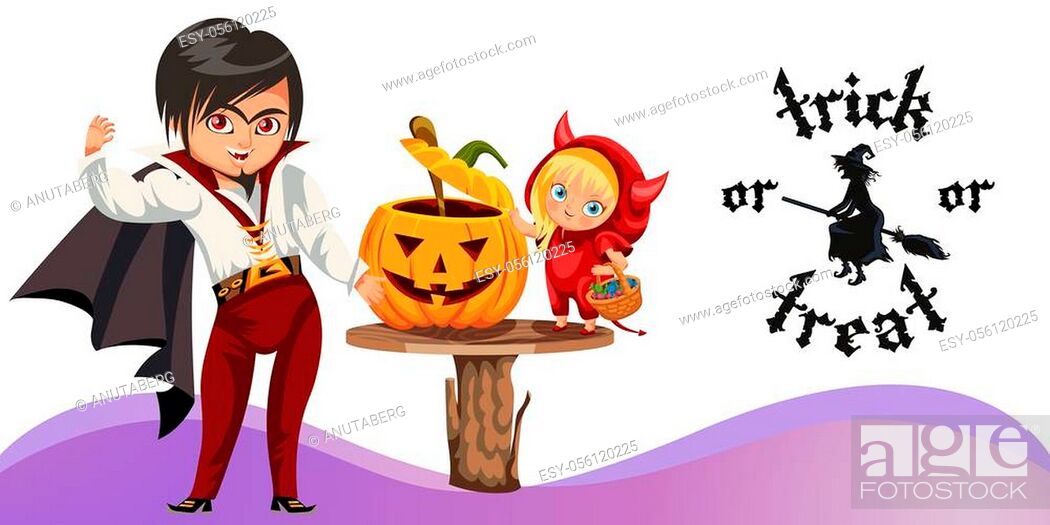 Father and daughter carving Hallows pumpkin poster. Cartoon dad in dracula  costume and cute kid in..., Stock Vector, Vector And Low Budget Royalty  Free Image. Pic. ESY-056120225 | agefotostock