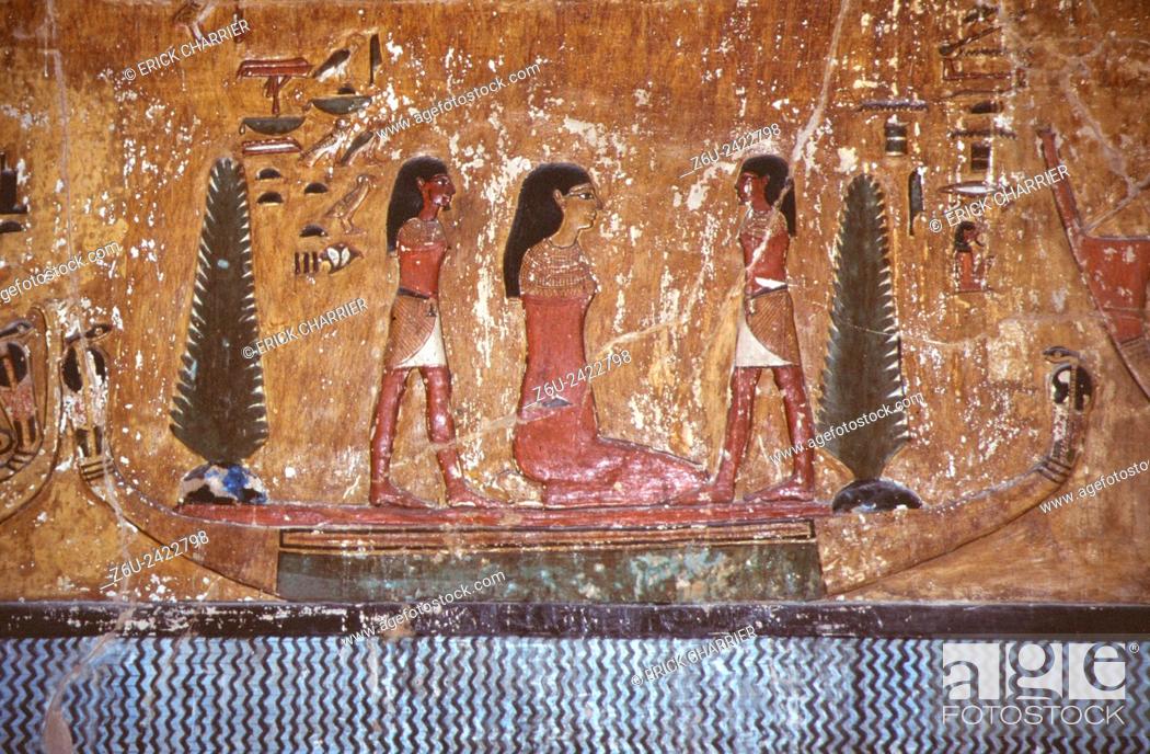 Stock Photo: Thèbes, West bank, King’s Valley, Seti I tomb (KV47). Burial chamber, south wall, Book of Am-Douat, second hour, detail.