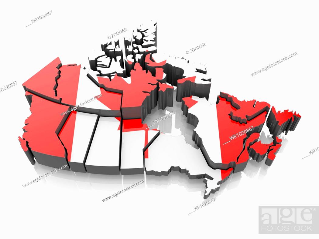 Photo de stock: Map of Canada in national flag colors. 3d.