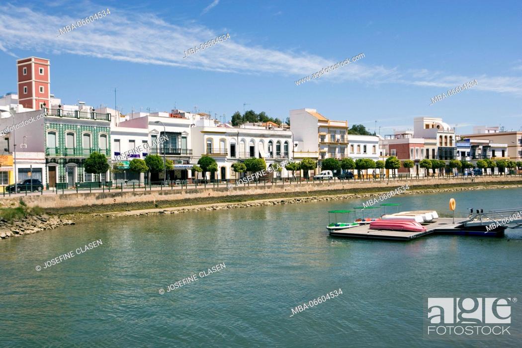 Stock Photo: Ayamonte, frontier town to Portugal, Border is the river Rio Guadiana (river), approx. 21, 000 inhabitants, bank promenade in Rio Guadiana (river).