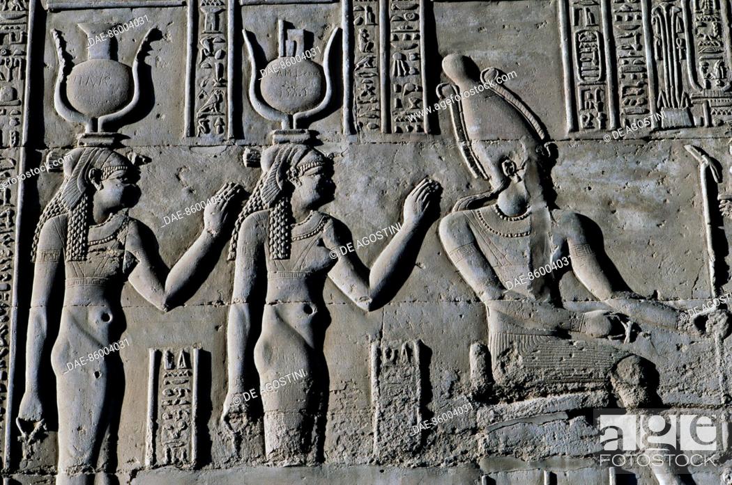 Stock Photo: Bas-relief, Temple of Sobek and Haroeris, Kom Ombo, Egypt. Egyptian civilisation, Ptolemaic Kingdom, Hellenistic Era, Lagide Dynasty.