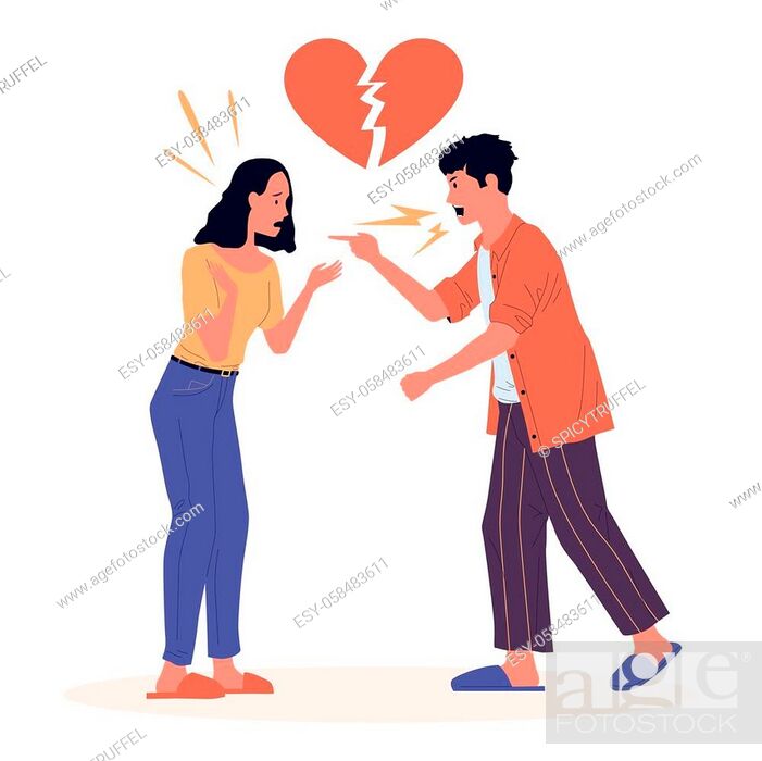 Divorce. Cartoon couple dissolution. Angry quarrel between man and woman,  Stock Vector, Vector And Low Budget Royalty Free Image. Pic. ESY-058483611  | agefotostock